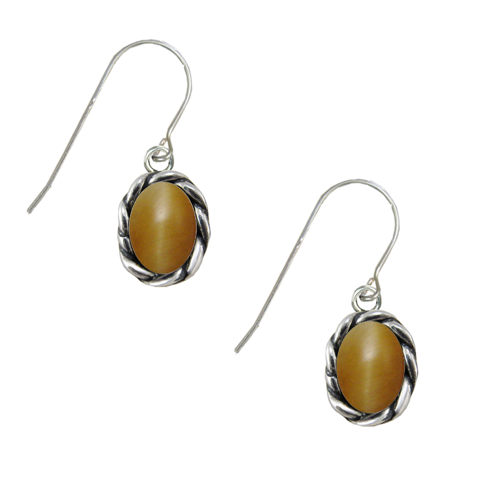 Sterling Silver Little Honey Tiger Eye Gemstone Drop Dangle Earrings